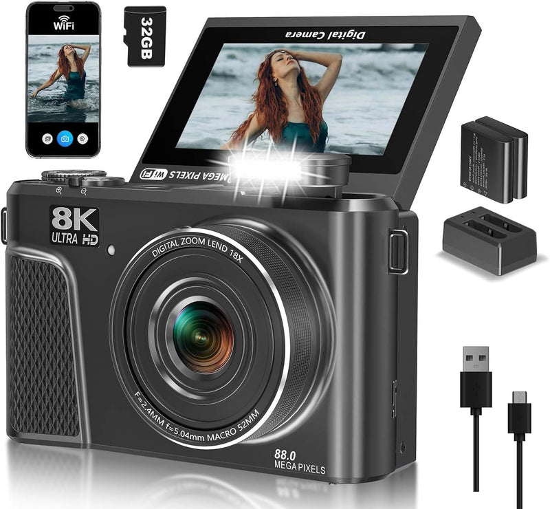 8K-Digitalkamera mit 88 MP und 3-Zoll-180°-Klappbildschirm