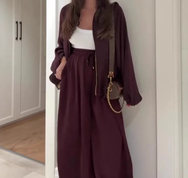 🔥Heißer Verkauf: 50 % RABATT🔥Overshirt/Jacke + Wide-Leg-Hose | weich, fließend & knitterarm