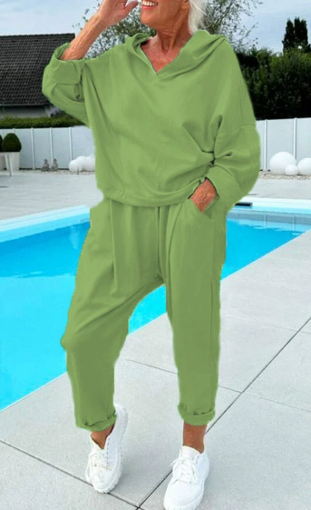 💖Begrenzter Verkauf 50 % RABATT💖Zweiteiliges einfarbiges Kapuzenpullover-Set für Damen