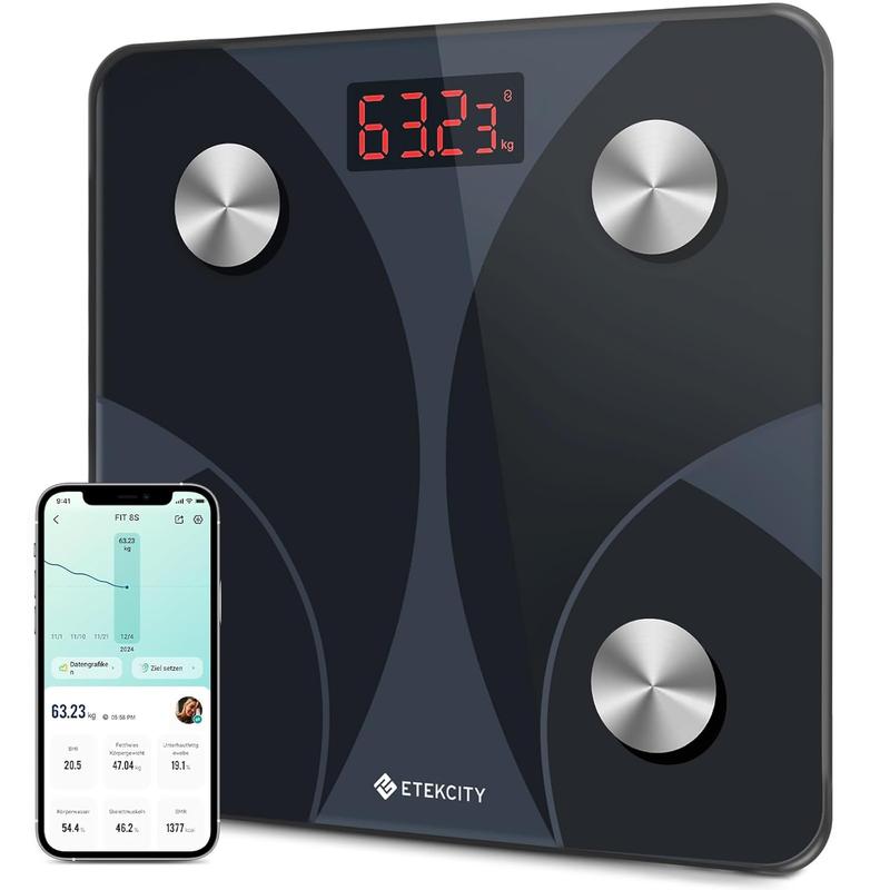 Bluetooth Körperfettwaage mit App – 13 Körperwerte, bis 180 kg
