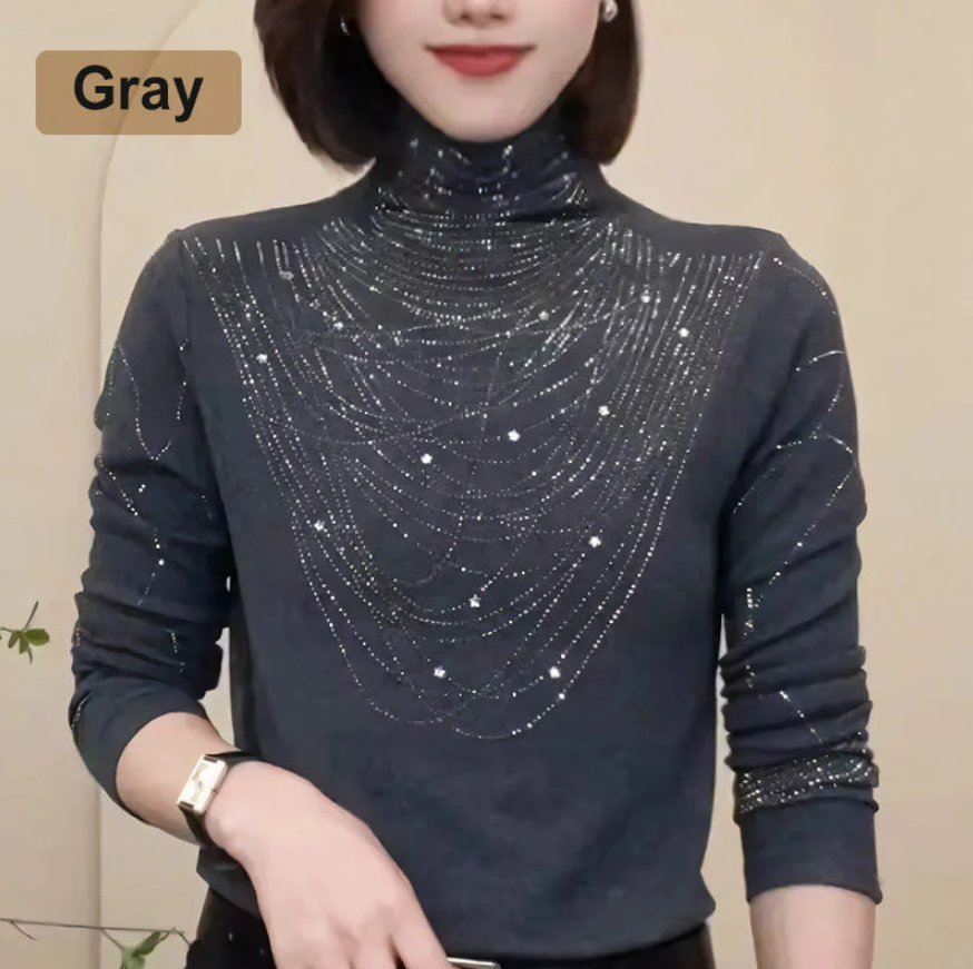 Gepolsterte Damenbluse mit hohem Kragen und langen Ärmeln