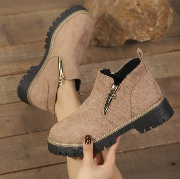 Bottines pour femmes à bout rond et fermeture éclair latérale 