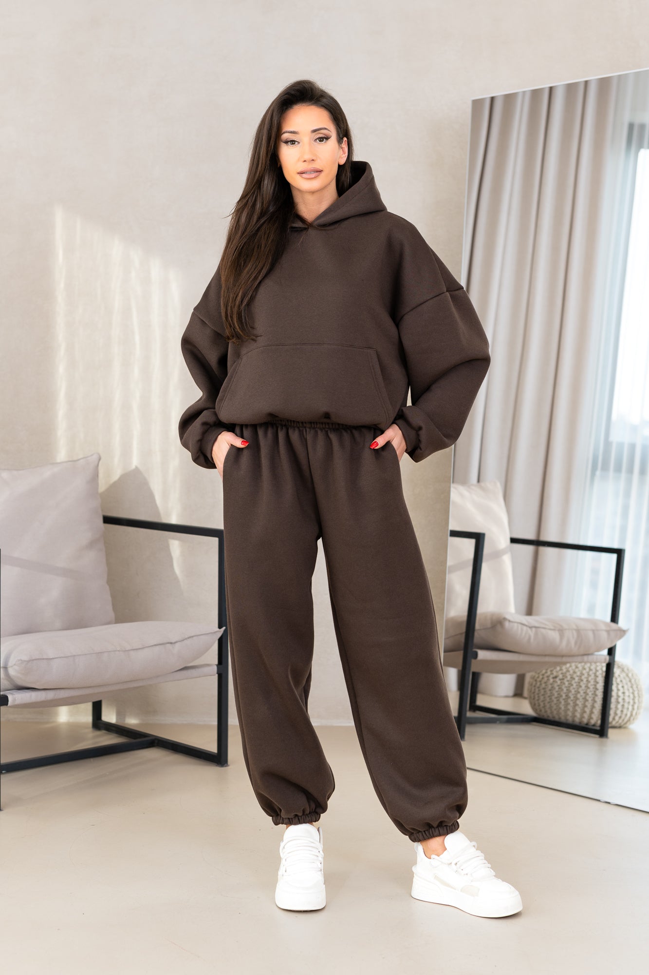 Kapuzen-Sweatshirt-Set in Unifarbe