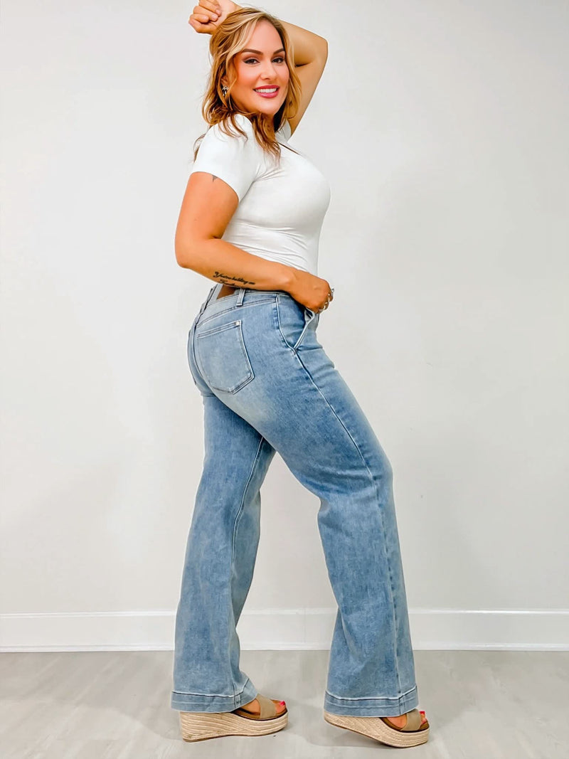 👖Ventes du Black Friday : jusqu’à 49 % de réduction !!⚡Jean taille haute à double boutonnage et jambes larges 