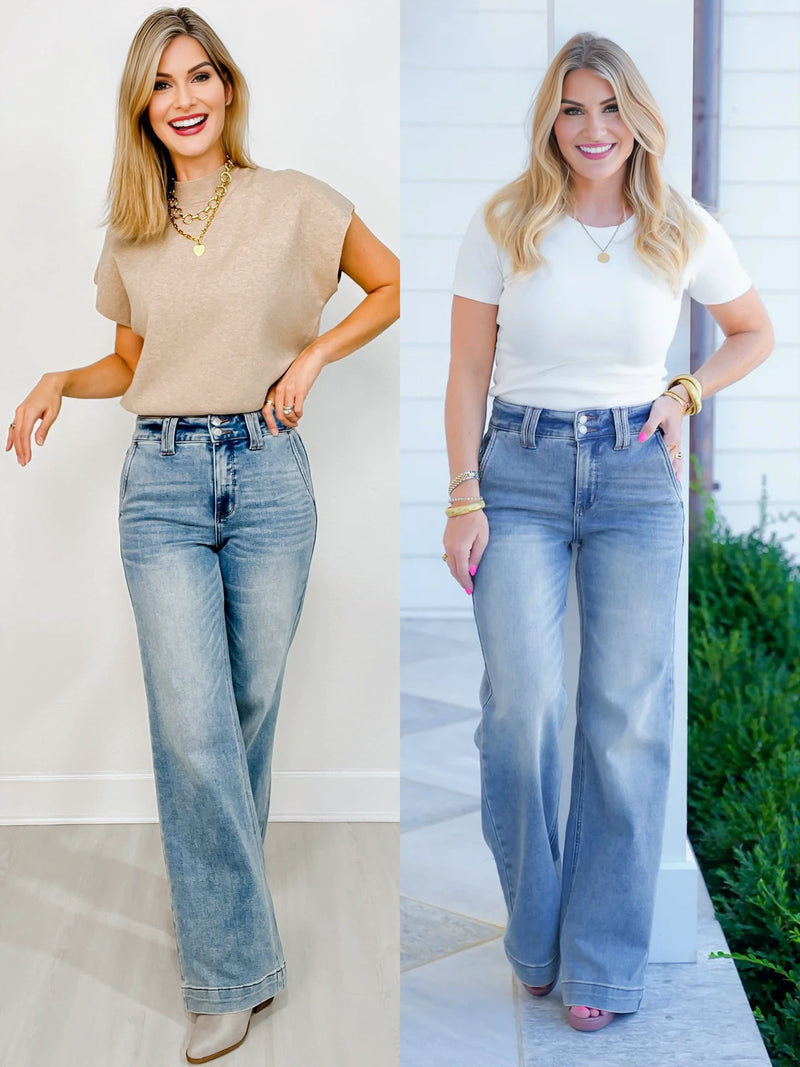 👖Ventes du Black Friday : jusqu’à 49 % de réduction !!⚡Jean taille haute à double boutonnage et jambes larges 