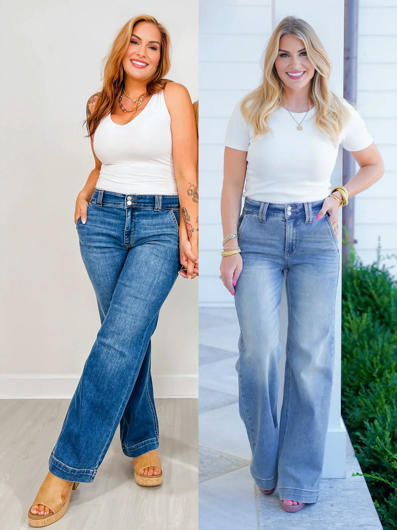 👖Ventes du Black Friday : jusqu’à 49 % de réduction !!⚡Jean taille haute à double boutonnage et jambes larges 