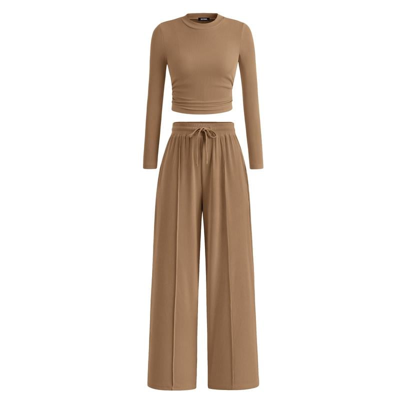 ✨❄️ Ensemble deux pièces Cozy Comfort™ pour femme – Haut court côtelé à manches longues et pantalon de détente taille large | Soldes d'hiver – 40 % de réduction 🎁