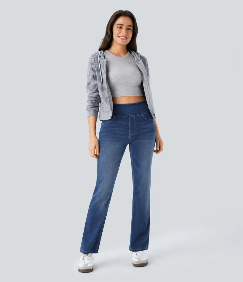 Kuschelwohl™ High-Waist Bootcut Jeans im Washed-Look mit Taschen – Großer Weihnachts-Sale (Bis zu -50%)