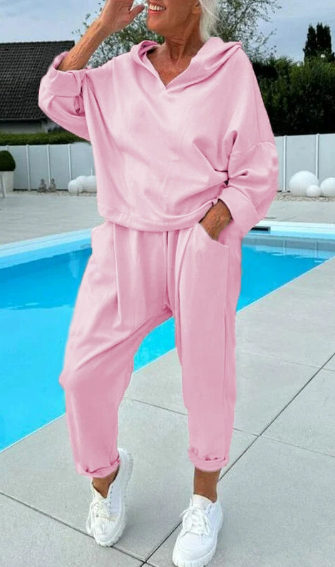 💖Begrenzter Verkauf 50 % RABATT💖Zweiteiliges einfarbiges Kapuzenpullover-Set für Damen