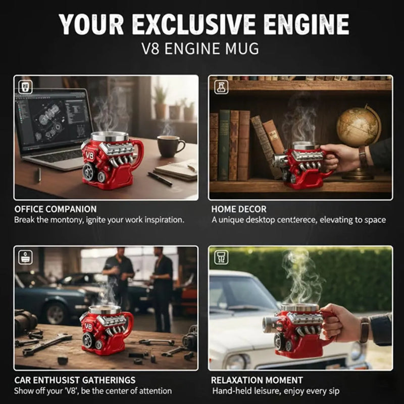 Edelstahlbecher mit V8-Motormotiv