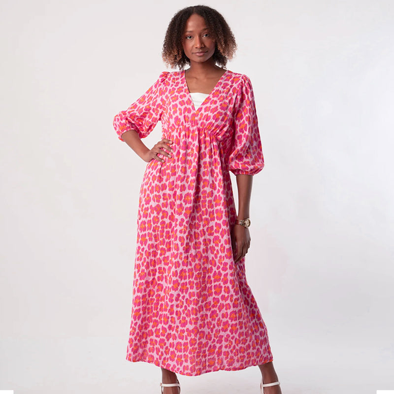 🏖️LETZTER TAG DES AUSVERKAUFS: 55 % RABATT!!🎀🌸Damenkleid mit V-Ausschnitt und Druck