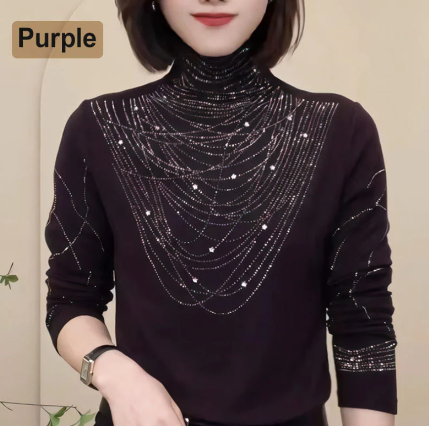 Gepolsterte Damenbluse mit hohem Kragen und langen Ärmeln