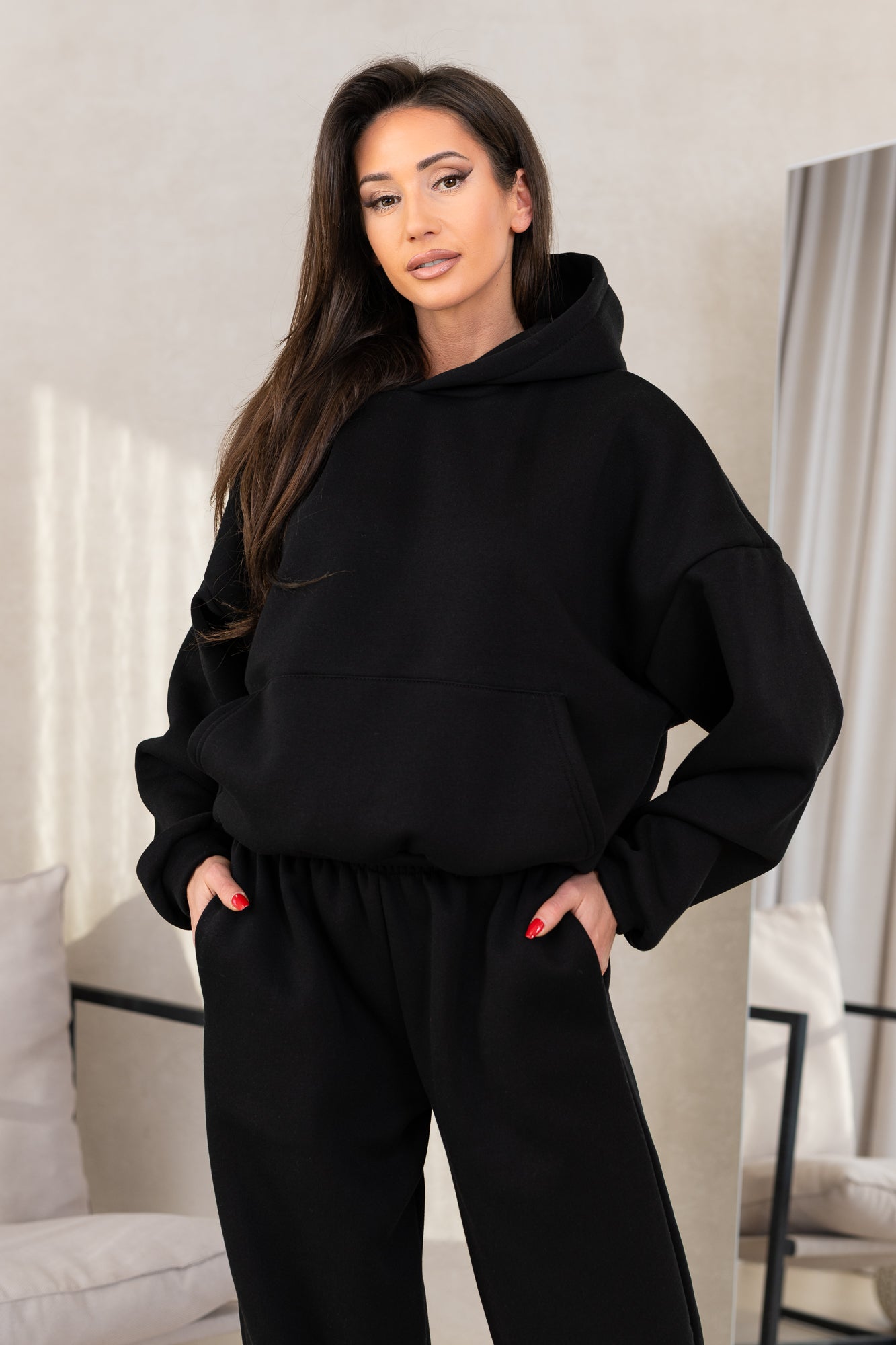 Kapuzen-Sweatshirt-Set in Unifarbe