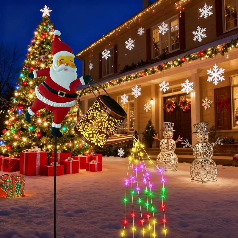 🎅✨Lumières solaires pour arrosoir du Père Noël – Décoration de jardin magique pour les fêtes ! 🌟