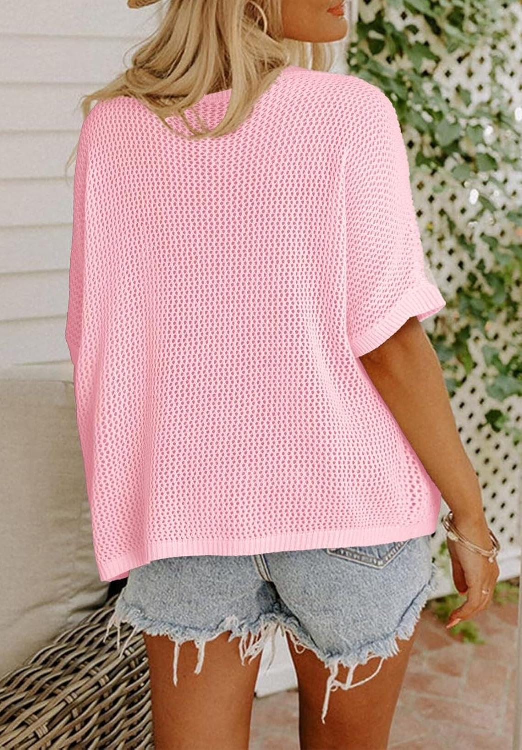 ⏰Heißer Verkauf – Niedliche Damen-Tops mit Blumenmuster, kurzärmelig, gehäkelt, leichter Pullover