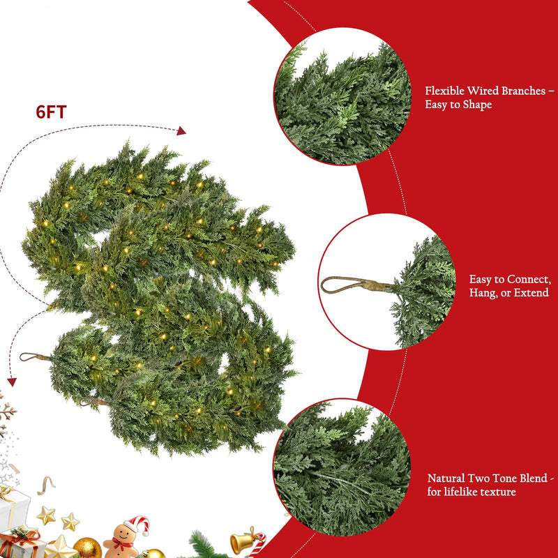 Guirlande de cèdre de Noël – Naturelle, festive et scintillante ! 💫 | Soldes de Noël 2025 : Jusqu'à 45 % de réduction et aucun frais caché ! 
