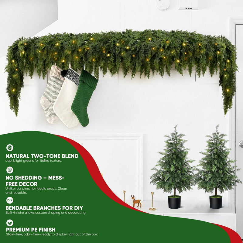 Guirlande de cèdre de Noël – Naturelle, festive et scintillante ! 💫 | Soldes de Noël 2025 : Jusqu'à 45 % de réduction et aucun frais caché ! 