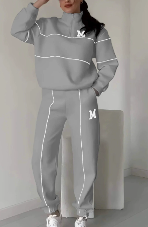 👟✨ Ensemble athleisure 2 pièces confortable – sweat-shirt à demi-zip et pantalon de jogging blancs | Liseré contrastant, confortable et stylé