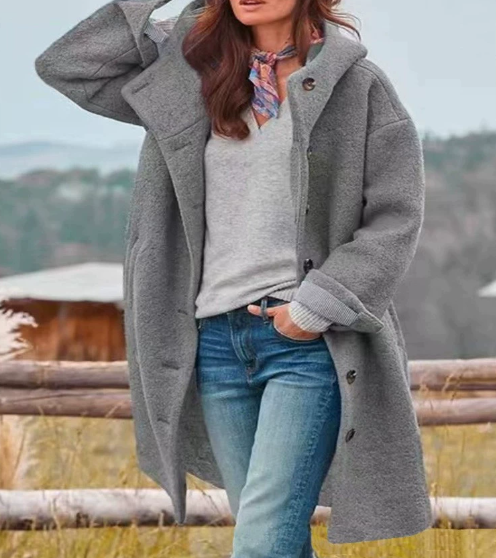 Manteau en laine douillet à capuche – élégant et coupe-vent, parfait pour les journées froides ! ❄️🧥