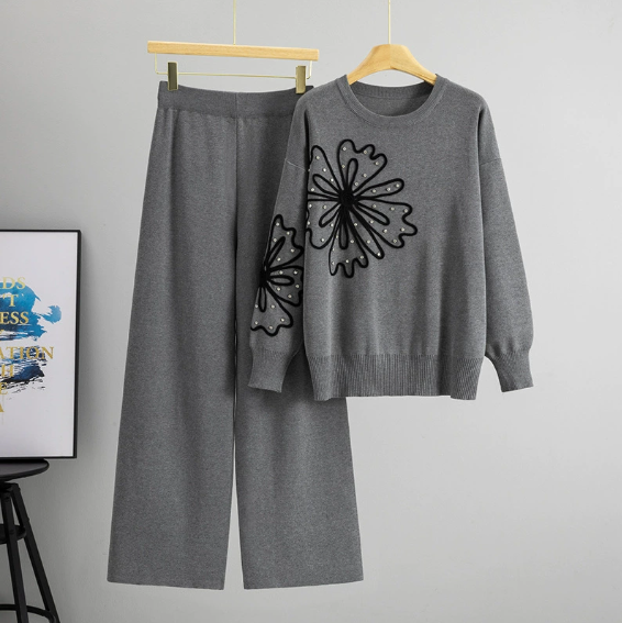 Ensemble sweat-shirt à sequins Kuschelwohl™ – Col rond et couleur unie (Grande vente de Noël 🎄) 