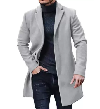 🧥 Manteau en laine confortable pour homme – Manteau gris élégant à la coupe classique pour l'hiver ❄️