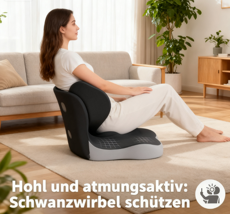 🪑 Kuschelwohl Ergonomischer Bodenstuhl – Sitzkissen mit Rückenlehne, Steißbeinaussparung & rutschfester Basis 🌬️