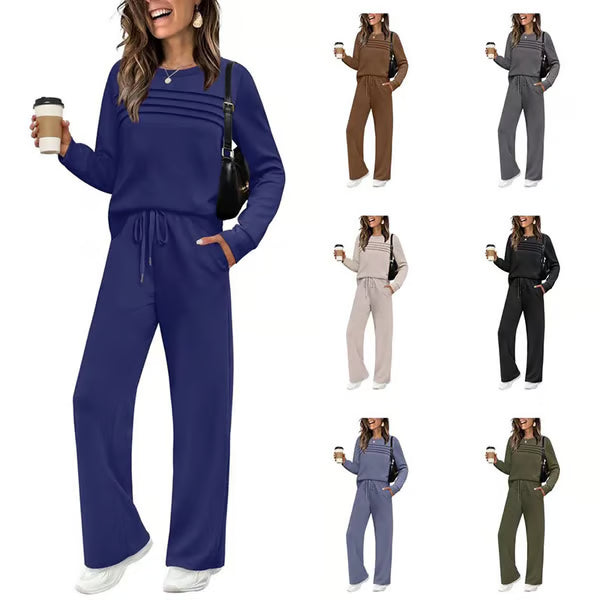 🔥NUR NOCH 60 % RABATT✨ Damen-Set: Set aus Rundhals-Top und Hose mit Kordelzug