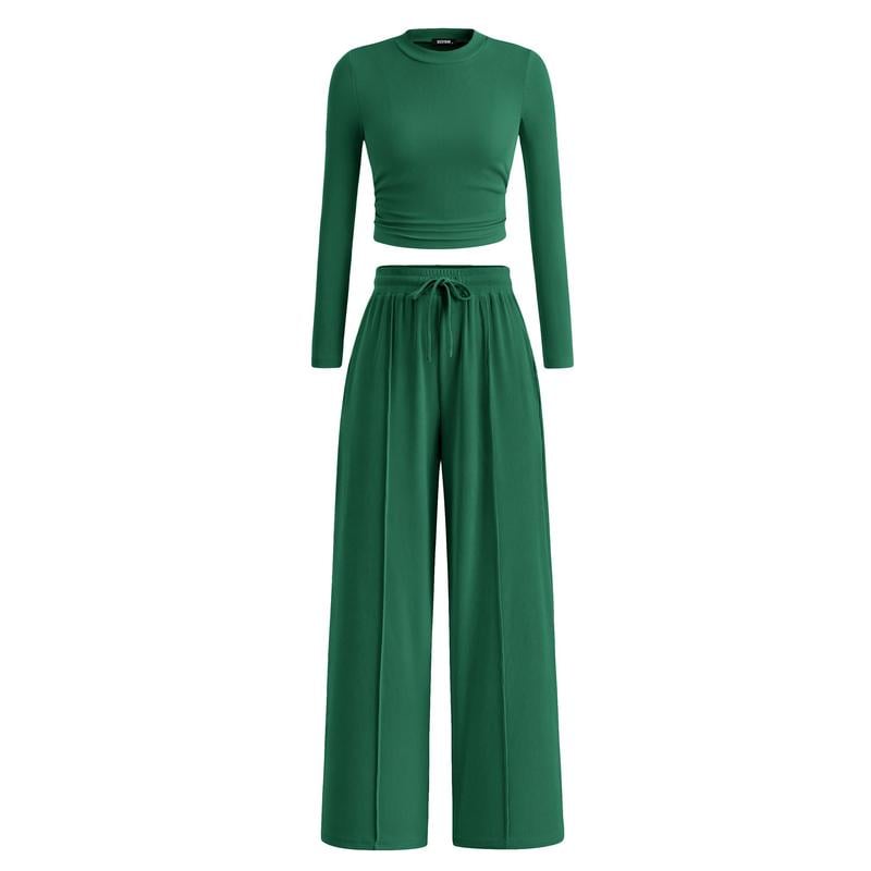 ✨❄️ Ensemble deux pièces Cozy Comfort™ pour femme – Haut court côtelé à manches longues et pantalon de détente taille large | Soldes d'hiver – 40 % de réduction 🎁