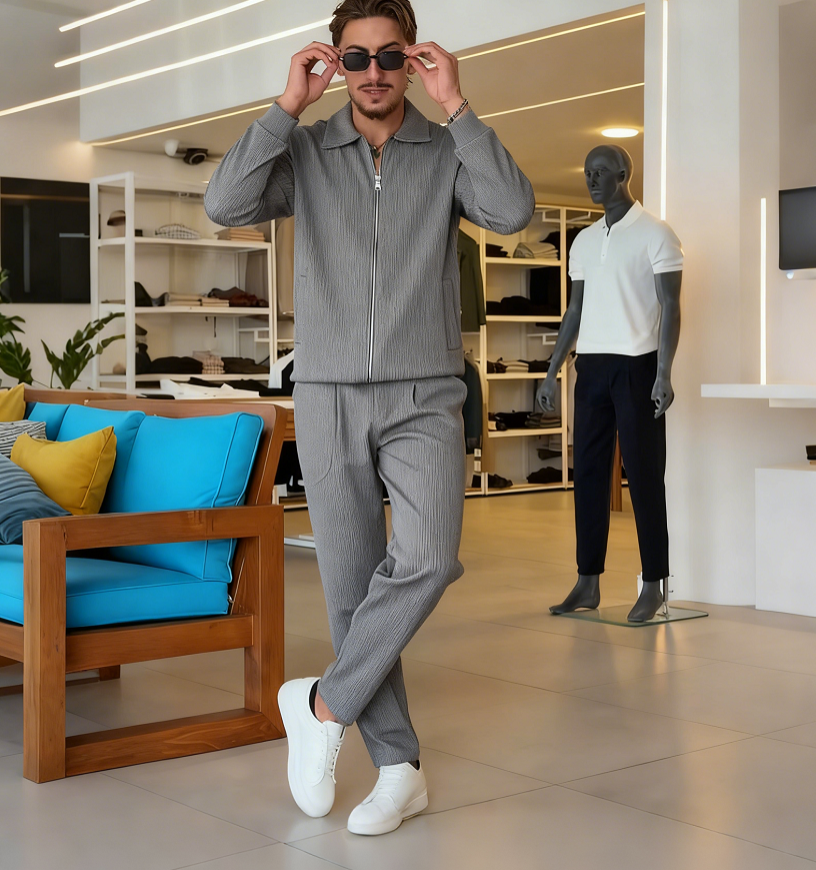 Black Friday🔥Neuheiten Sonderangebot – Herrenjacke mit Reißverschluss und einfarbige Hose im Set