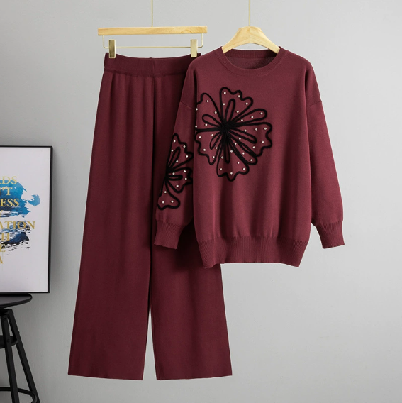 Ensemble sweat-shirt à sequins Kuschelwohl™ – Col rond et couleur unie (Grande vente de Noël 🎄) 