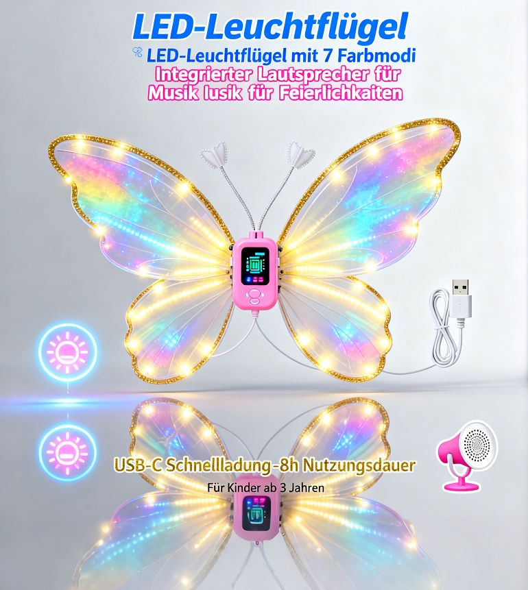 🎄Offre spéciale Noël 2025🎁Ailes de fée électriques rechargeables avec lumières LED et musique🧚‍♀️ 