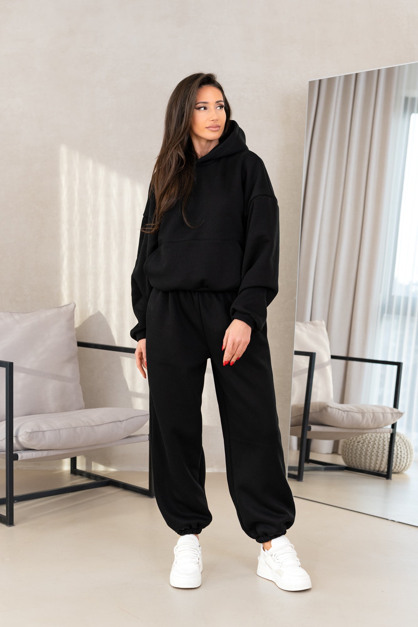 Kapuzen-Sweatshirt-Set in Unifarbe