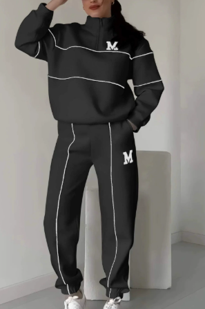 👟✨ Ensemble athleisure 2 pièces confortable – sweat-shirt à demi-zip et pantalon de jogging blancs | Liseré contrastant, confortable et stylé