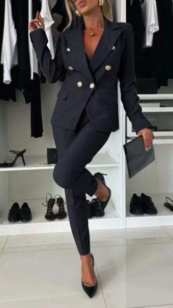 🔥HOT SALE 50% RABATT🔥 Damen-Doppelreihiger Blazer & Maßgeschneiderte Hosen-Kombination