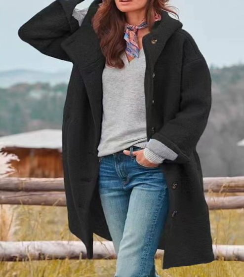 Manteau en laine douillet à capuche – élégant et coupe-vent, parfait pour les journées froides ! ❄️🧥