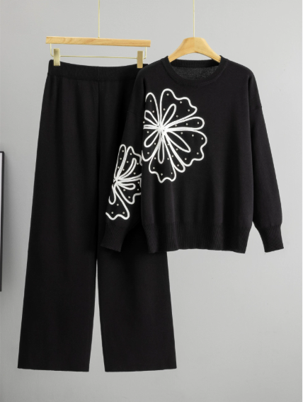 Ensemble sweat-shirt à sequins Kuschelwohl™ – Col rond et couleur unie (Grande vente de Noël 🎄) 