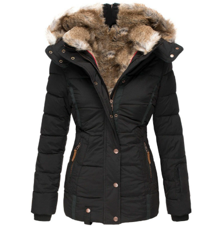 🧥❄️ Veste matelassée thermique confortable pour femme avec capuche en fausse fourrure – Chaude, coupe-vent et déperlante