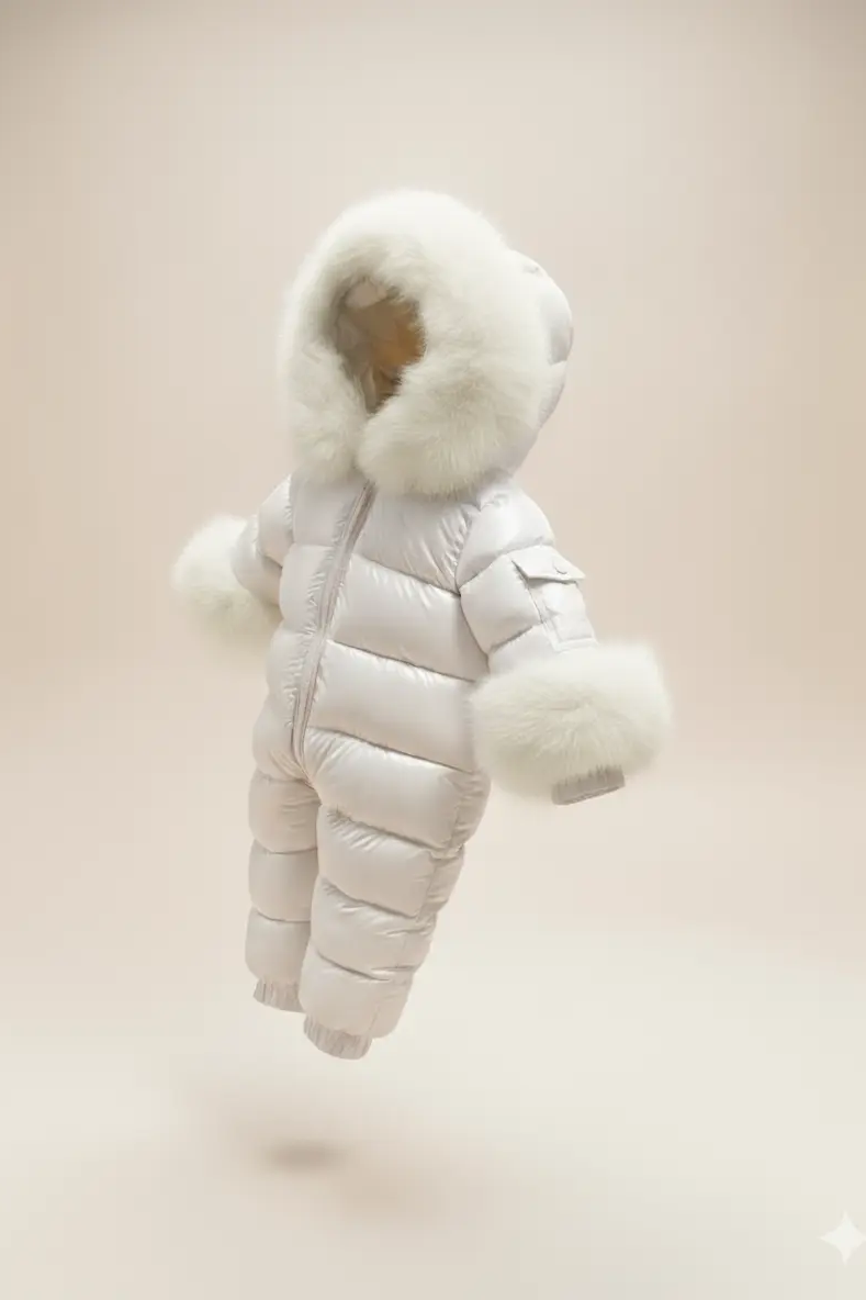 Combinaison de neige bébé douillette avec capuche en fourrure amovible – Crème, réduction de Noël 🎄