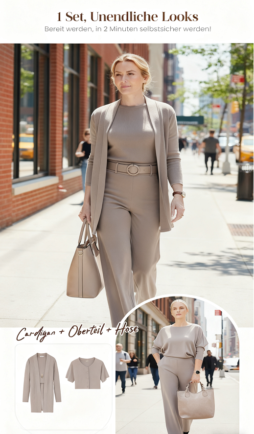 👗 Kuschelwohl Damen Business Set – Elegantes, bequemes 3-teiliges Set mit Hosen und Cardigan für den perfekten City-Look 🌟