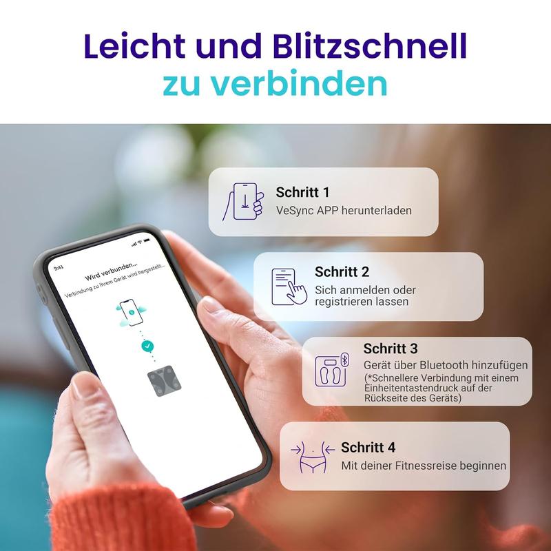 Bluetooth Körperfettwaage mit App – 13 Körperwerte, bis 180 kg