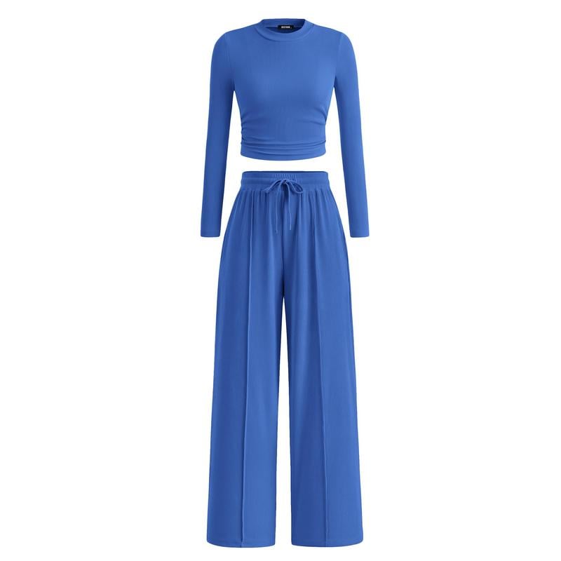 ✨❄️ Ensemble deux pièces Cozy Comfort™ pour femme – Haut court côtelé à manches longues et pantalon de détente taille large | Soldes d'hiver – 40 % de réduction 🎁
