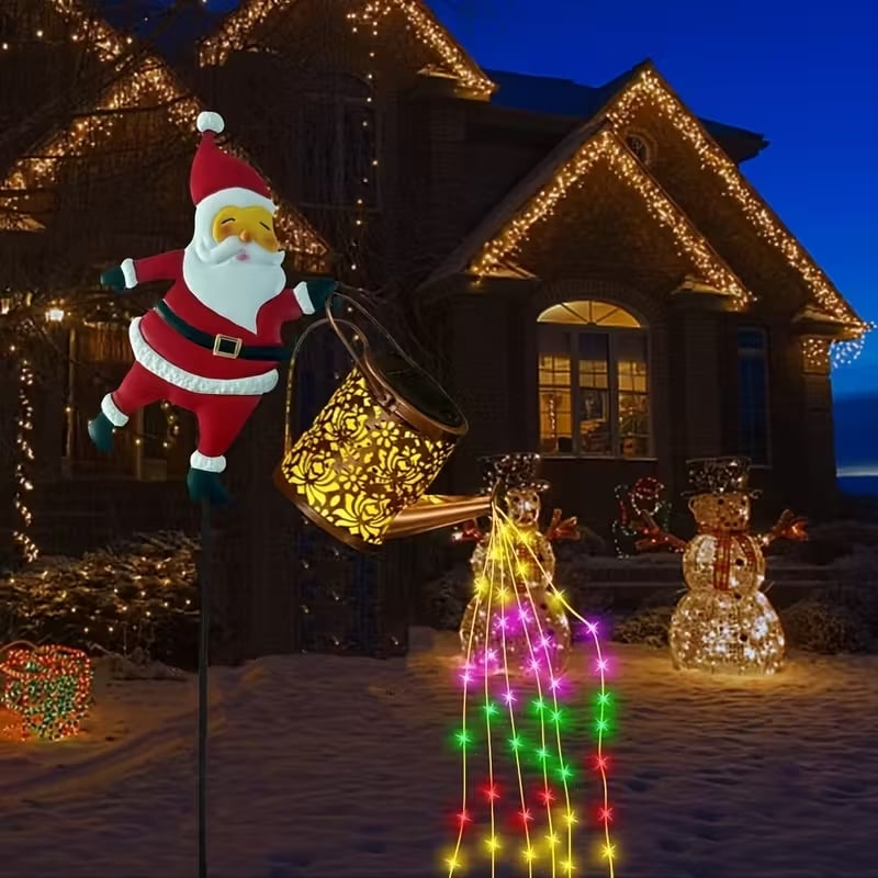 🎅✨Lumières solaires pour arrosoir du Père Noël – Décoration de jardin magique pour les fêtes ! 🌟