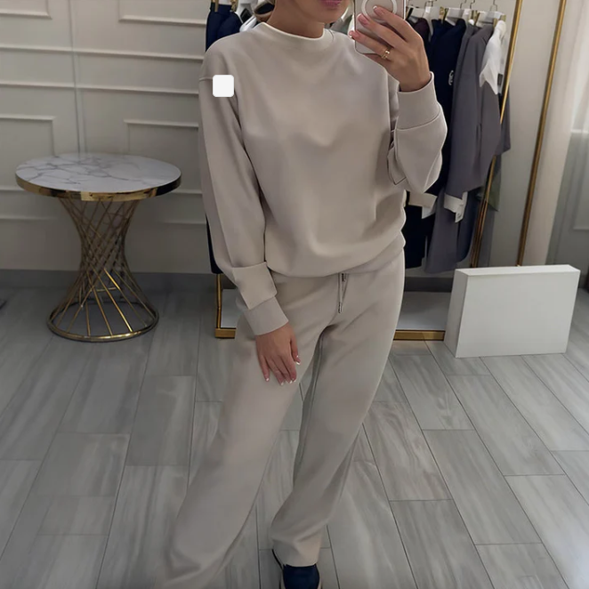 Ensemble 2 pièces pour femme : haut à col rond et pantalon
