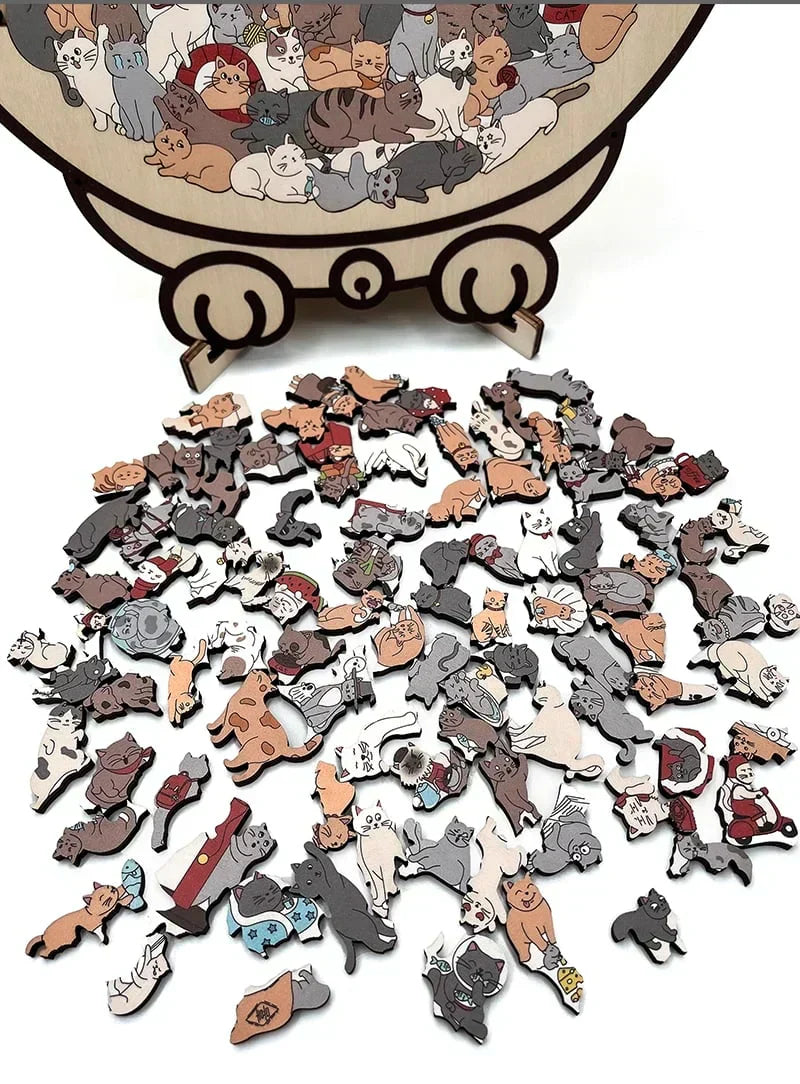 🎁Vente de Noël : 50 % de réduction🎅 Puzzle en bois de 5 pièces aux couleurs de Morandi, en forme de chat 