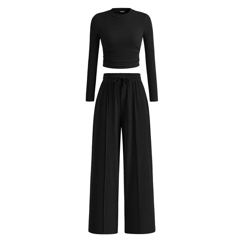 ✨❄️ Ensemble deux pièces Cozy Comfort™ pour femme – Haut court côtelé à manches longues et pantalon de détente taille large | Soldes d'hiver – 40 % de réduction 🎁