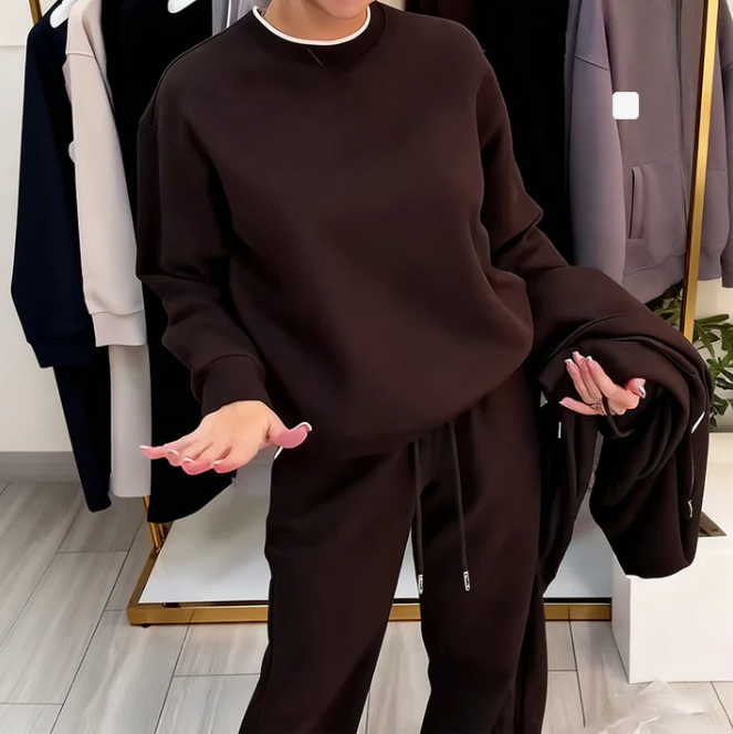 Damenmode Rundhals-Oberteil & Hose 2-teiliges Set