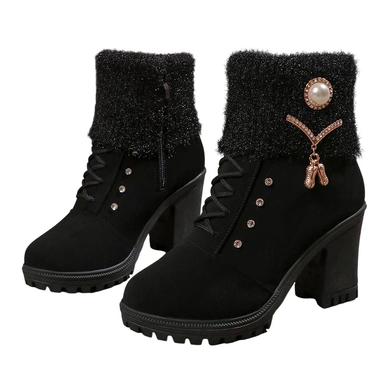 Méga offre du Black Friday ! – 50 % de réduction ! 🔥 Bottines à talons carrés pour femmes, doublées et chaudes