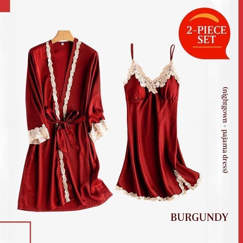 Kuschelwohl™ Eisseide-Schlafanzug Set mit Spitze (2- oder 5-teilig) – Sexy & Bequem 🎁 Weihnachts-Sale