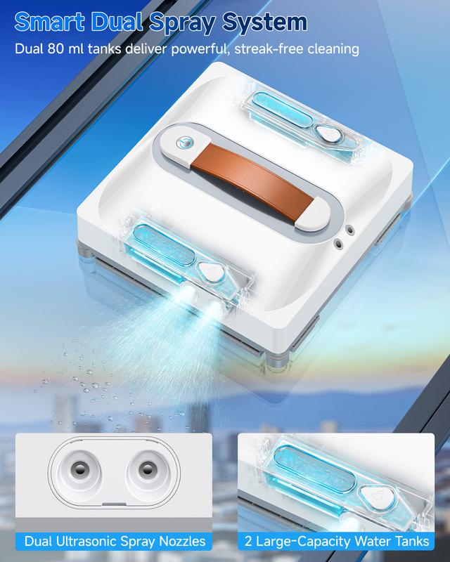 Automatischer Fenster- und Glasreinigungsroboter, ausgestattet mit einem vierstufigen Wassersprühsystem, achtstufigem Sicherheitsschutz, kollisionsresistenter Kantenerkennung und intelligenter Routenplanungsfunktion.