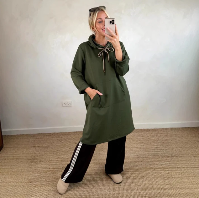 Robe longue oversize pour femme, avec capuche et poches 